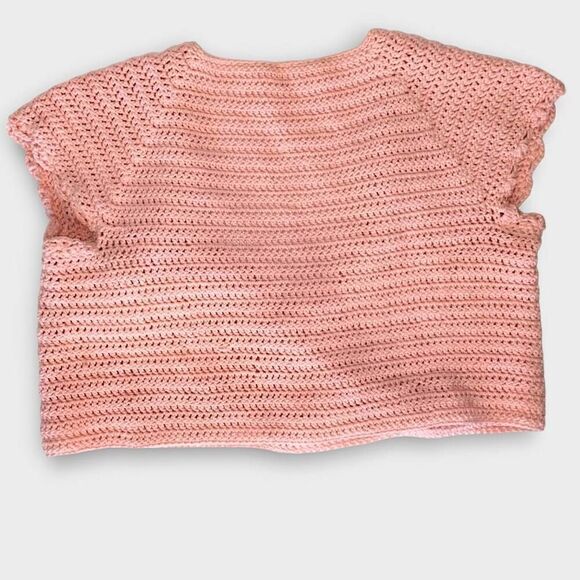Handmade Womens Sweater Sz XL Pink Salmon Cropped Short Wrap Tie Swiftie Crochet - Picture 2 of 10